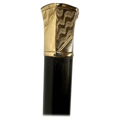 Antique Carved Gold Plate Knob Handle Best Vintage Walking Stick Cane Black