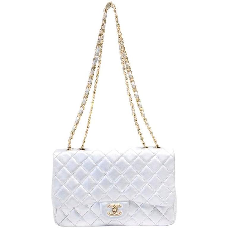 Chanel Silver Large Classic Flap Bag For Sale at 1stDibs chanel large