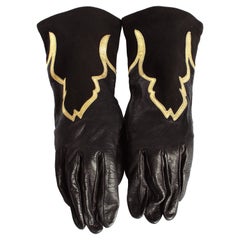 Yves Saint Laurent Handschuhe Schwarzes Leder Goldbesatz Marokkanisches Motiv Seltenes Vintage