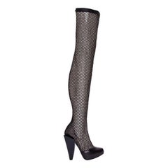 New Versace Thigh High Black Mesh Boots 36 - 6