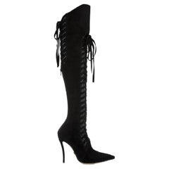 F/W 2014 Look # 27 New Versace Black Suede Over the Knee Boots 38 - 8