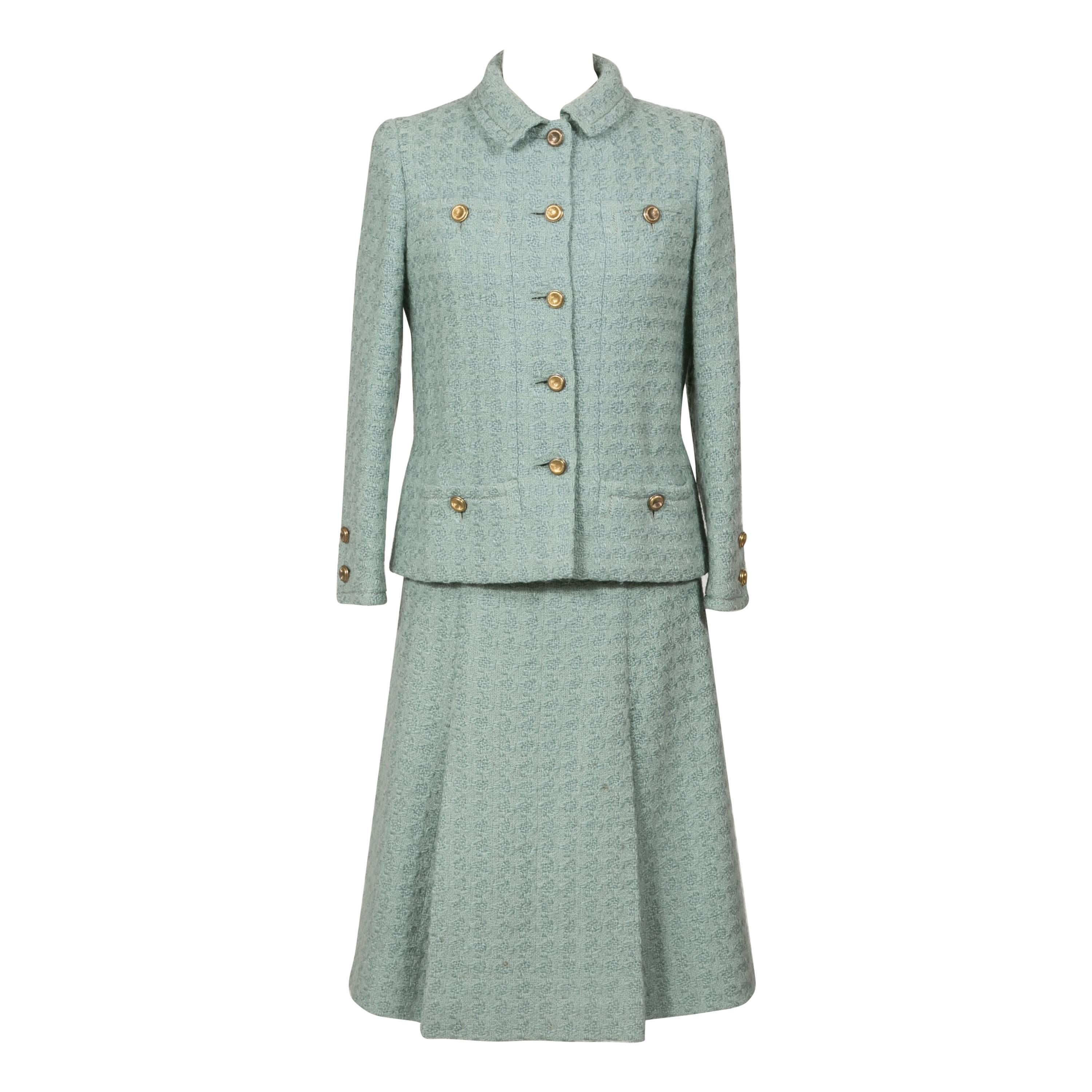 1960 Rare Celadon Chanel Haute -Couture Suit For Sale