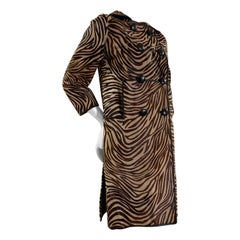 1960s Mod Tiger-Stenciled Calf Skin Double-Breasted Car Coat w Side Pockets