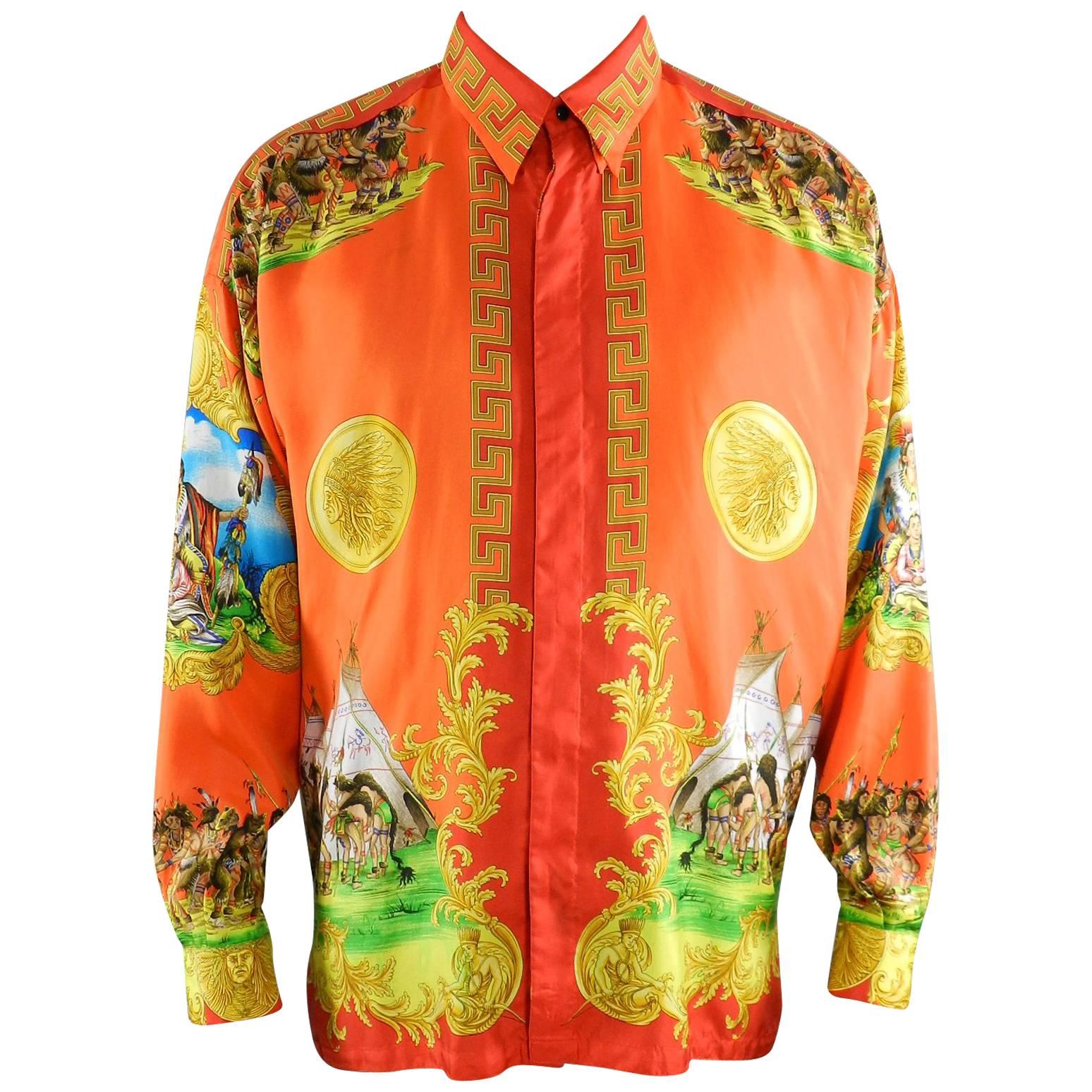 Gianni Versace 1993 Barocco Silk Printed Shirt – Native American