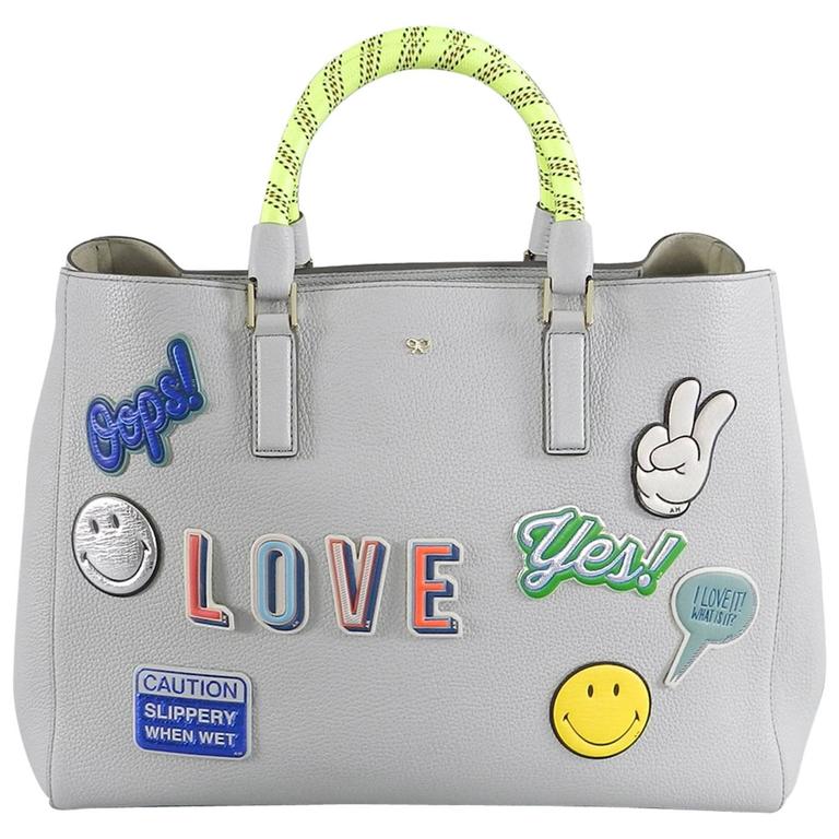 Anya Hindmarch Ebury Large Featherweight bag - Light Blue with Stickers ...