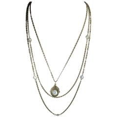 LONG Vintage Goldette NY Multi-Chain Faux Moonstone Pendant Necklace