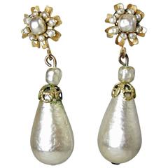 Vintage Miriam Haskell Huge Baroque Style Pearl Vintage Clip Earrings
