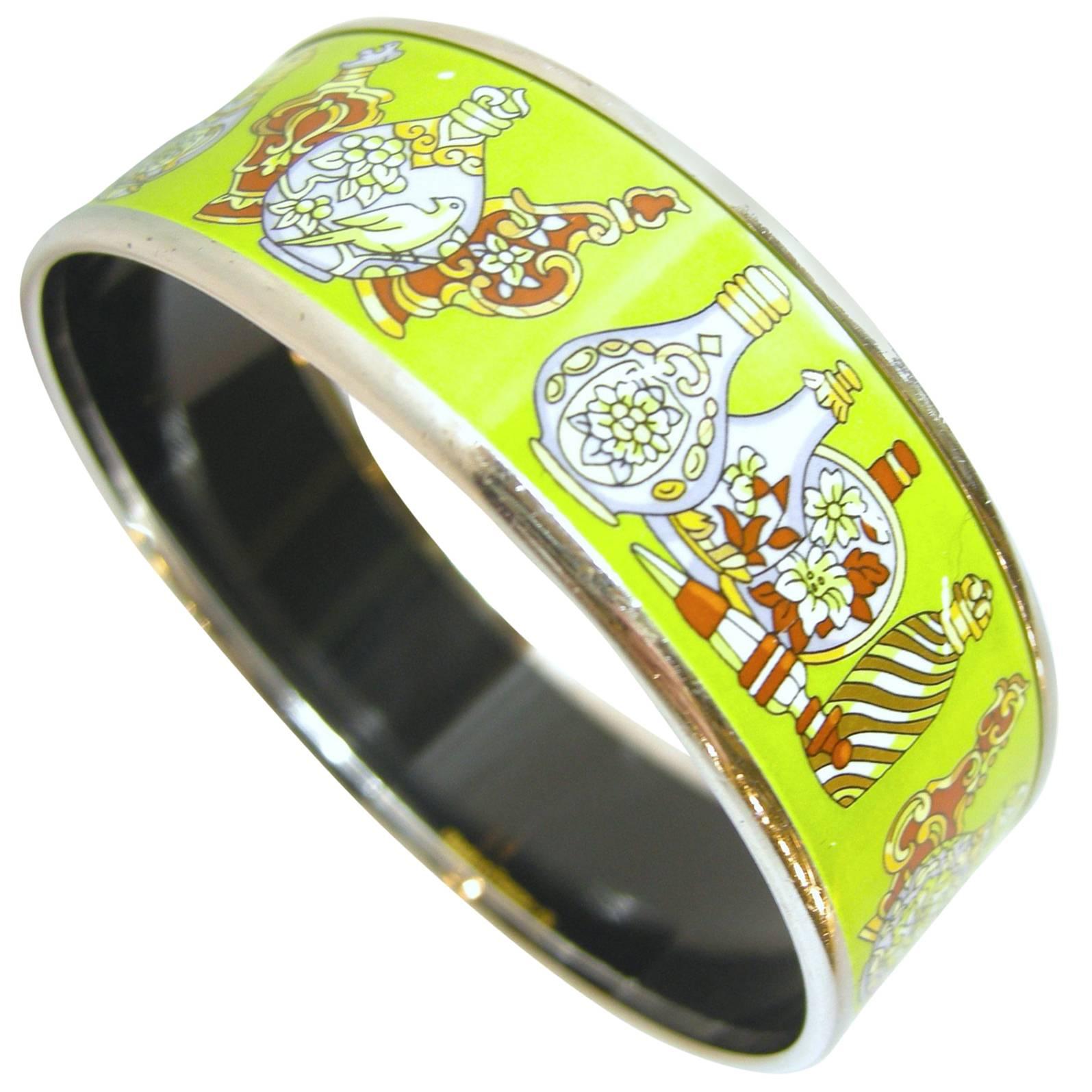 Hermes Lime Color Enamel Bangle Bracelet For Sale