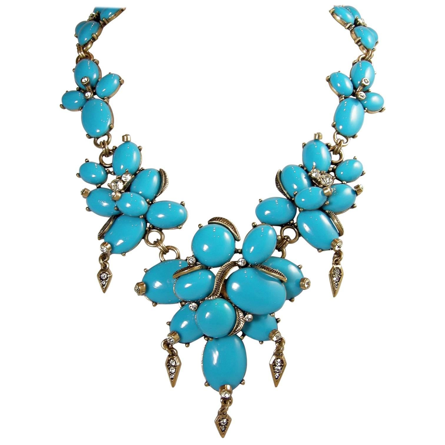 Oscar De La Renta Faux Turquoise Cabochon Necklace For Sale