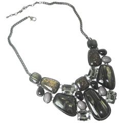 Vintage Black Opalescent, Agate And Rhinestone Necklace