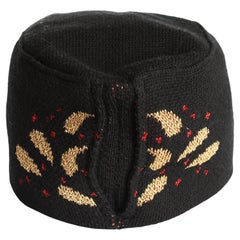 Vintage Yves Saint Laurent Knit Hat Cap Black Gold Red Metallic Paisley Rare