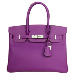 Hermes Anemone Purple Epsom Leather 30cm Birkin Bag w. Palladium Hardware