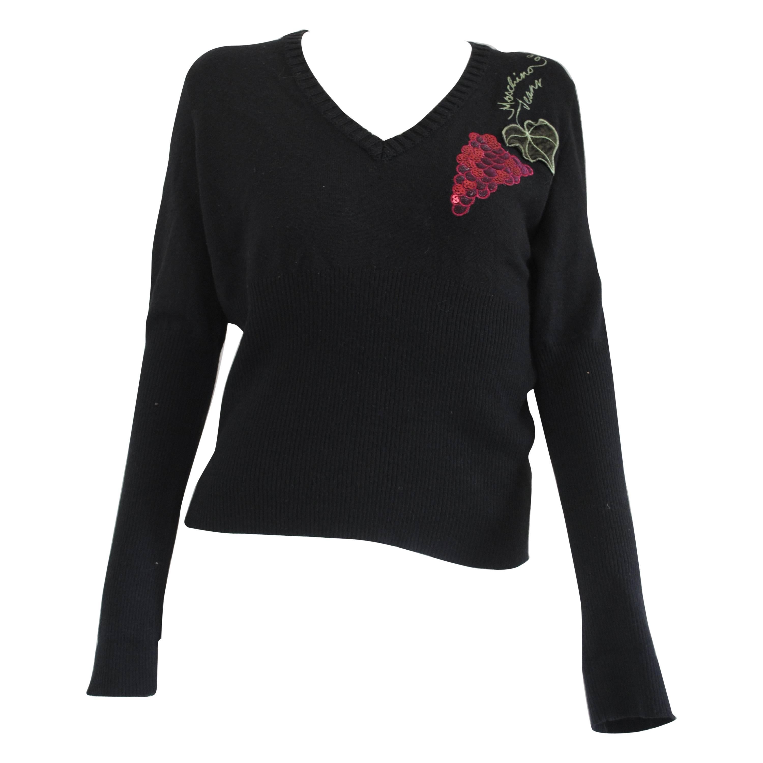 Moschino Jeans Black Grapes Wool Sweater For Sale