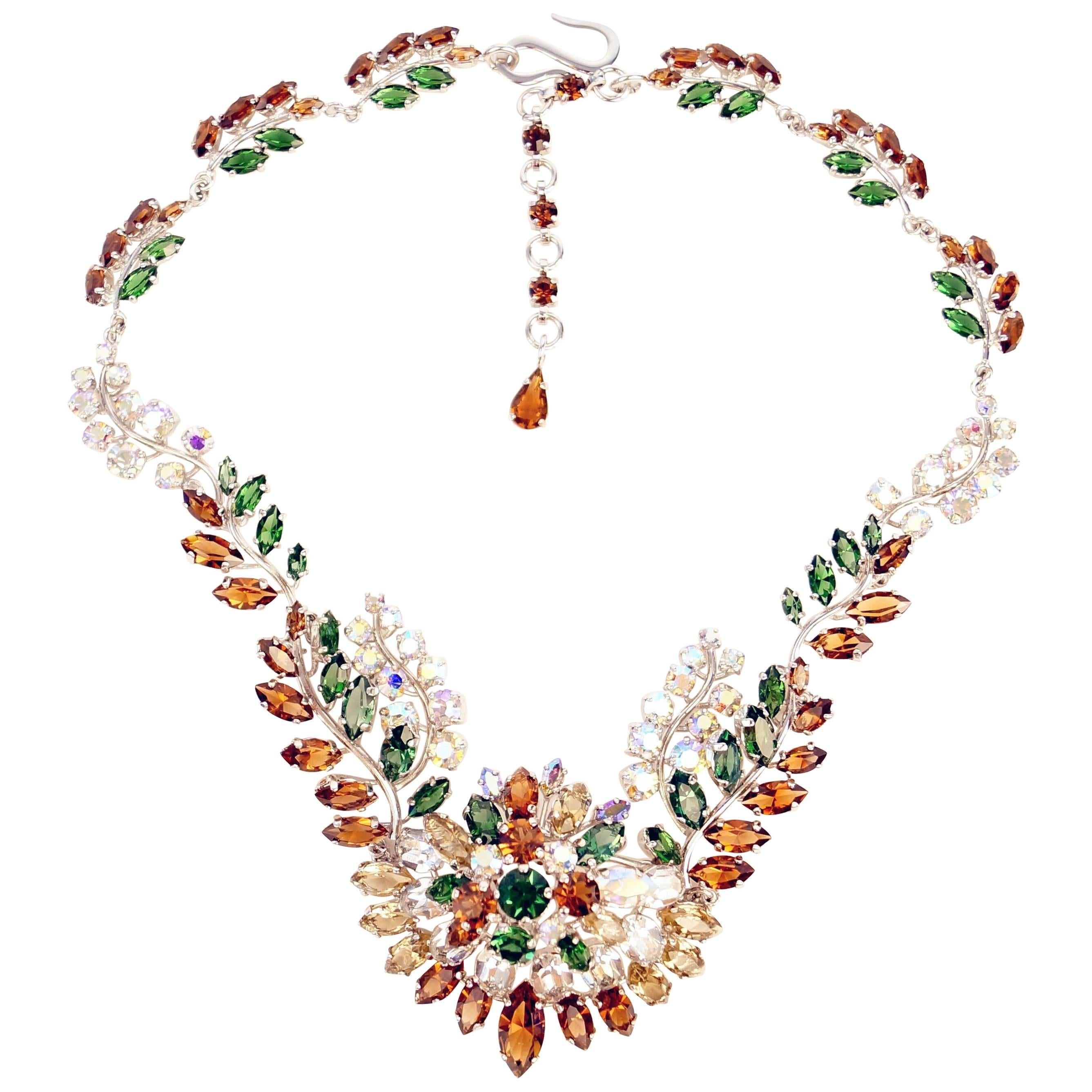 1958 Christian Dior Haute Couture Floral Rhinestone Necklace