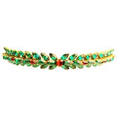 1950s Couture Christian Dior by Kramer Red & Green Diamante Choker Necklace
