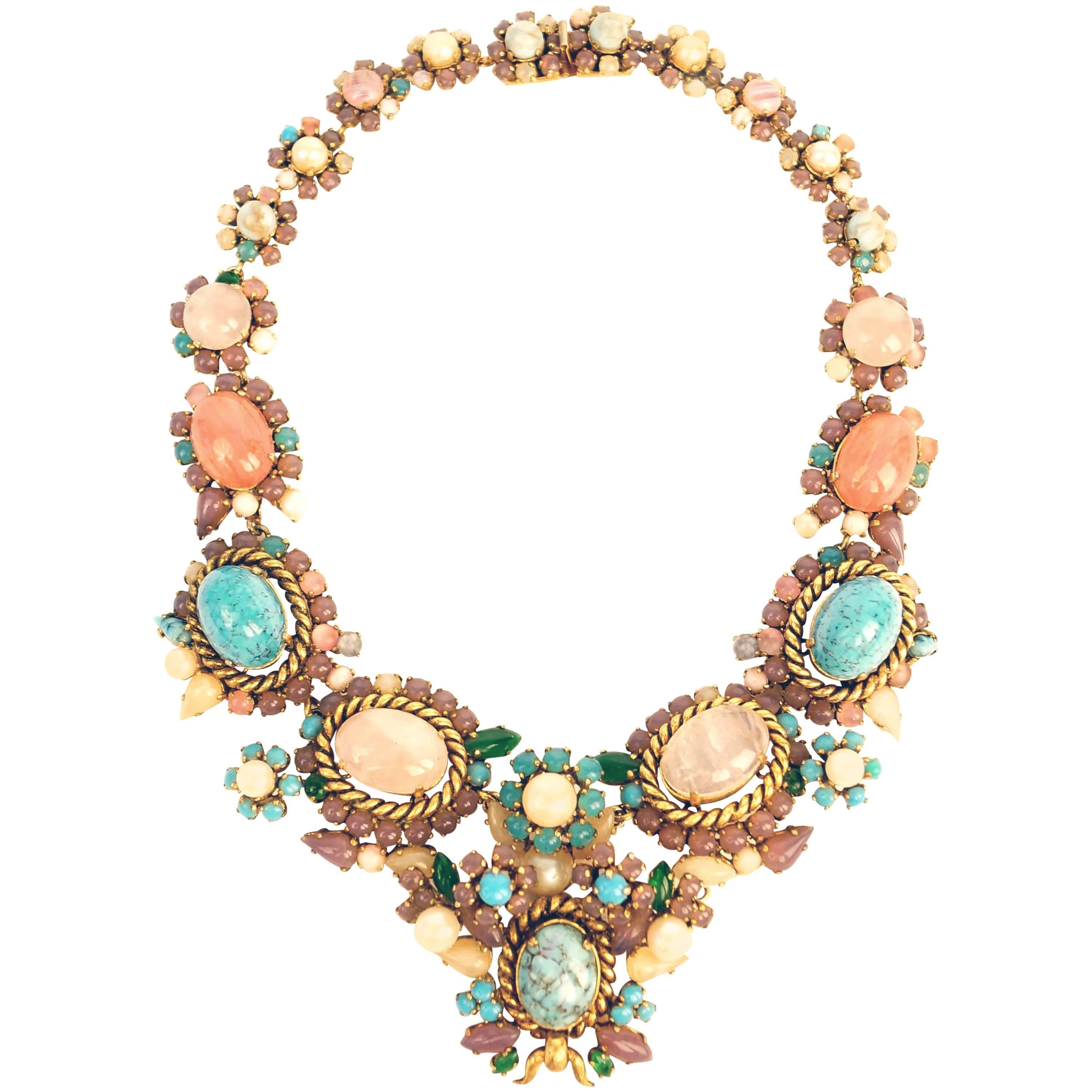 1960s Dior Haute Couture Made in Germany Pastel Cabochon Necklace For Sale