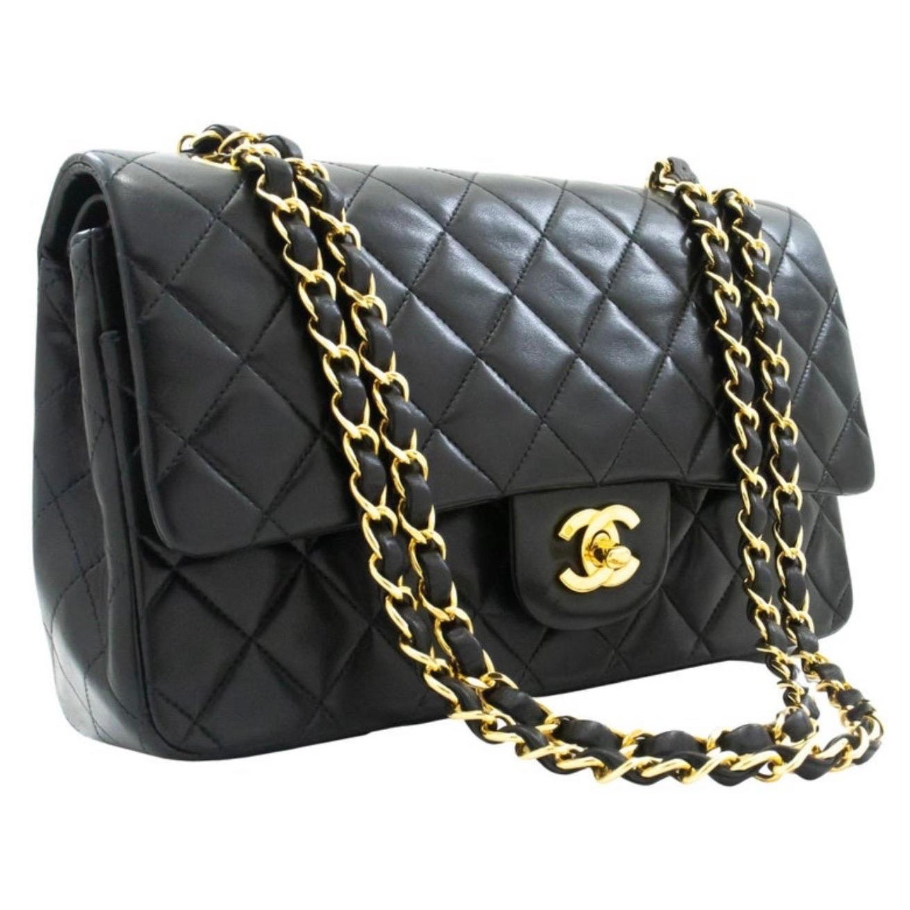 Chanel Timeless/Classic double Flap 10" shoulder bag in Black , CC Logo, Vintage For Sale