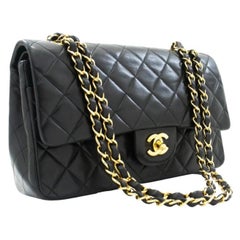 Chanel Timeless/Classic doppelte Klappe 10" Umhängetasche in Schwarz , CC Logo, Vintage