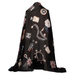 New Chanel Black Cashmere Icons XL shawl 74"