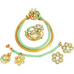 1960s Miriam Haskell Full Rhinestone and Beaded Floral Grand Parure 10