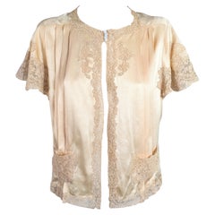 Art Deco Silk Satin and Lace Bed Jacket