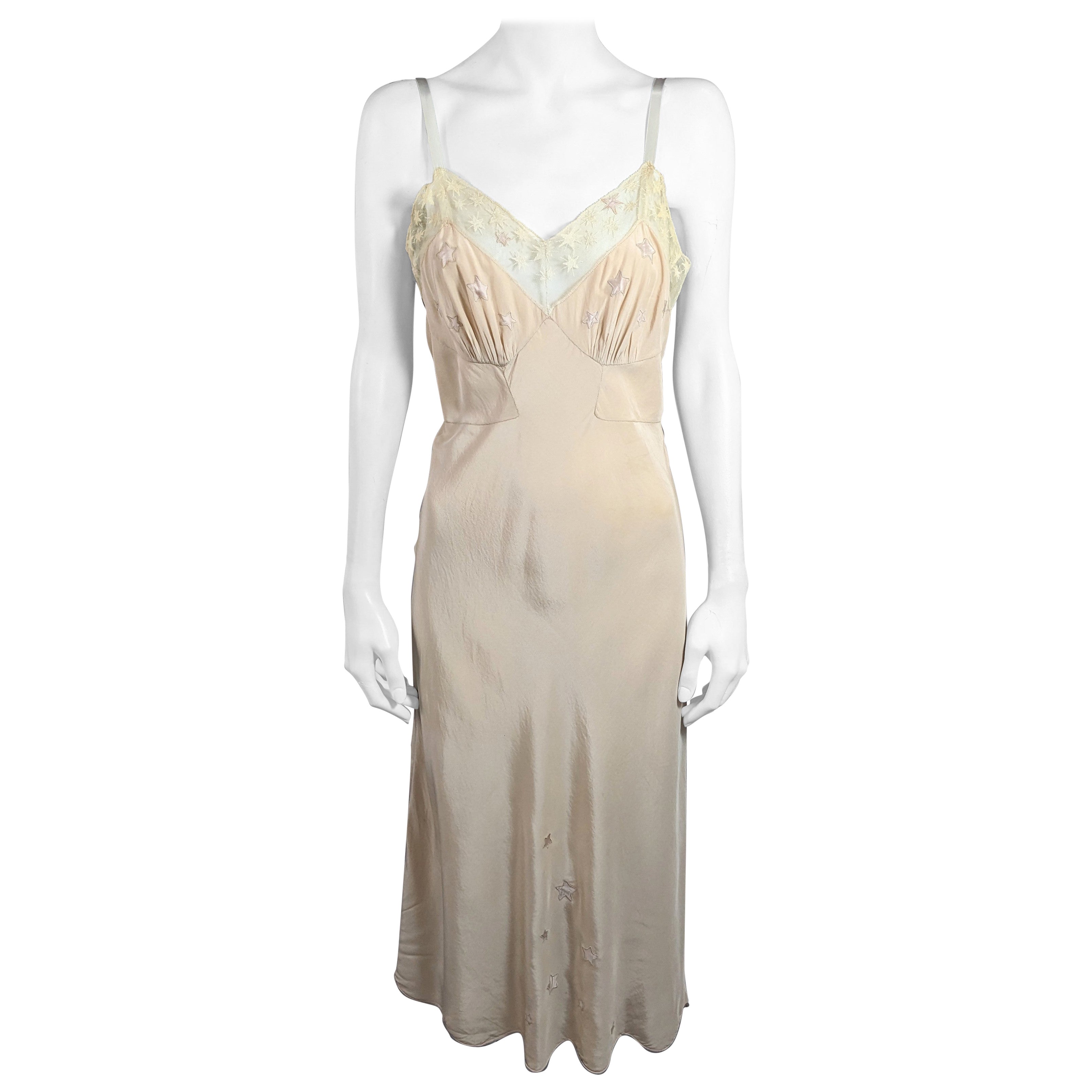 Art Deco Star Motif Silk Slip Dress For Sale