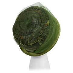 Vintage New Luci Puci Green Velvet Cloche Hat with Mallard Feather Crown – S, 1950s
