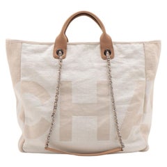 Chanel Canvas Deauville Tote Bag Hell Beige Tote Bag