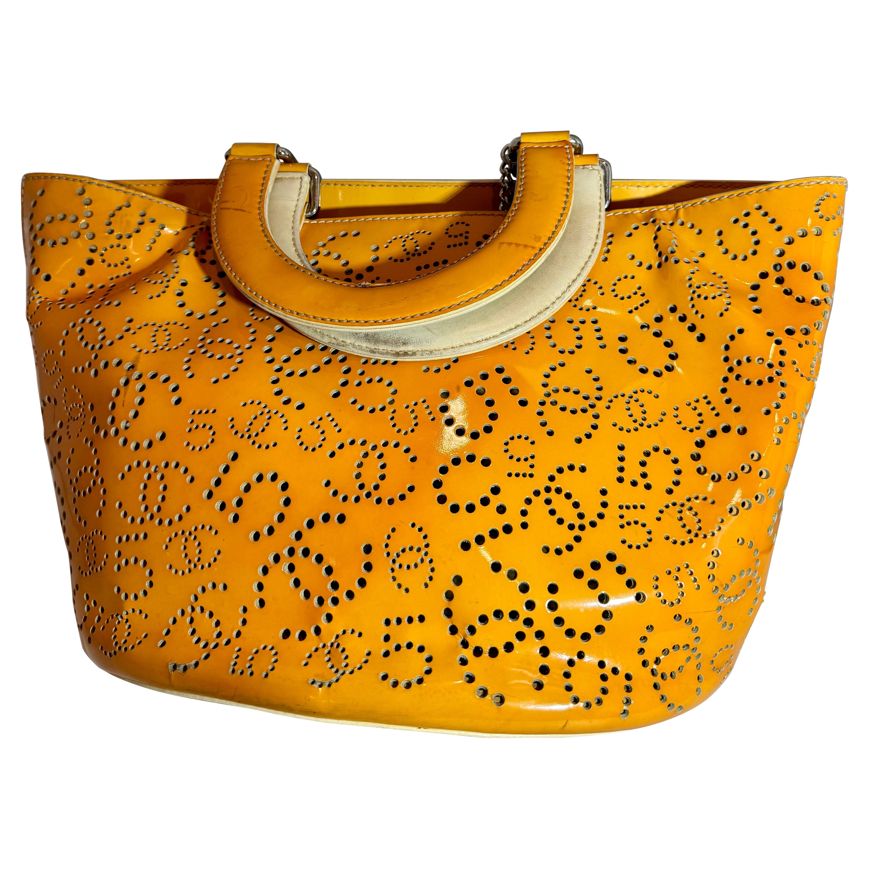 Chanel Patent CC Perforated Tote Bag ,  Vintage Orange Beach Bag