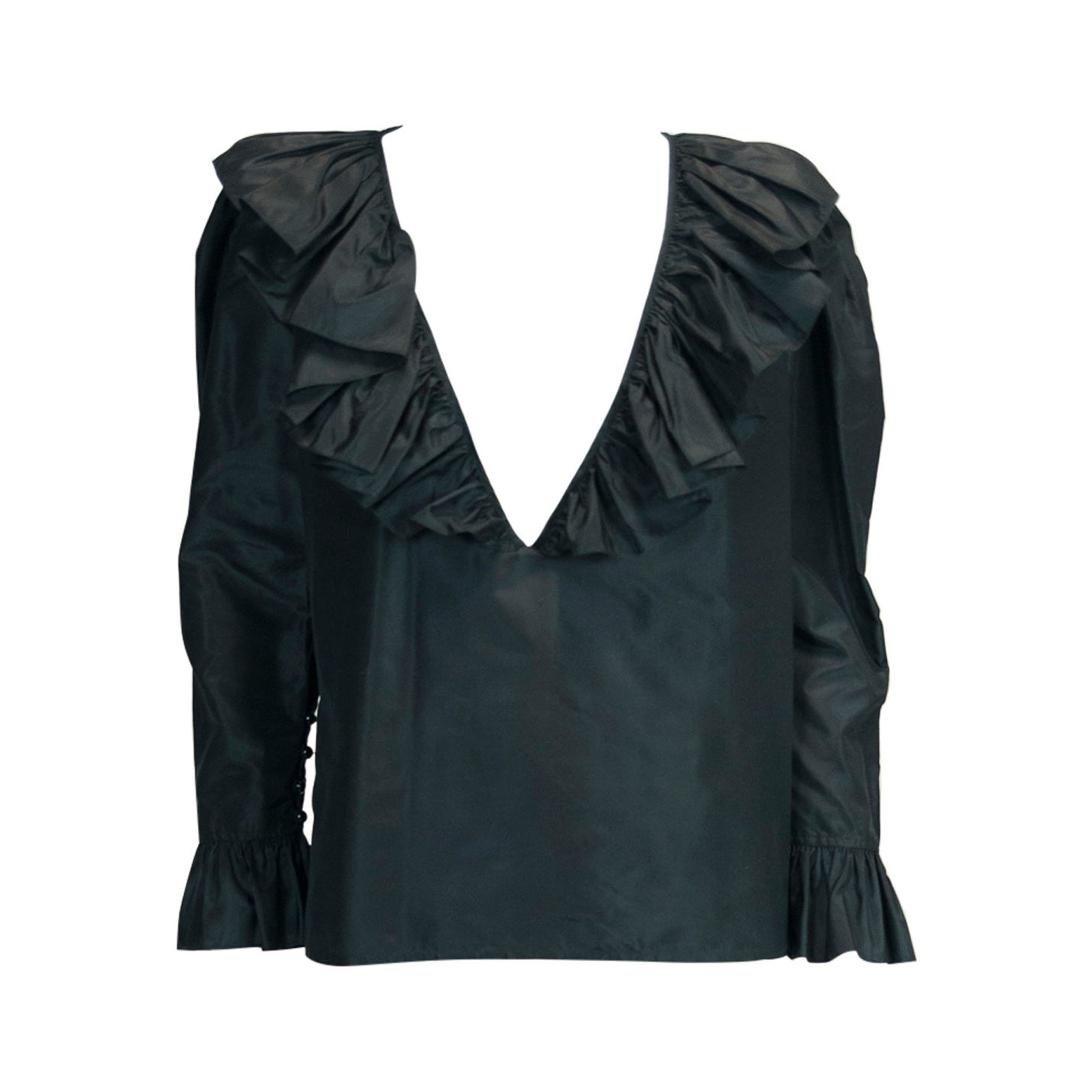 Yves Saint Laurent 1982-1983 AD Campaign Ruffled Silk-Taffeta Top Blouse For Sale