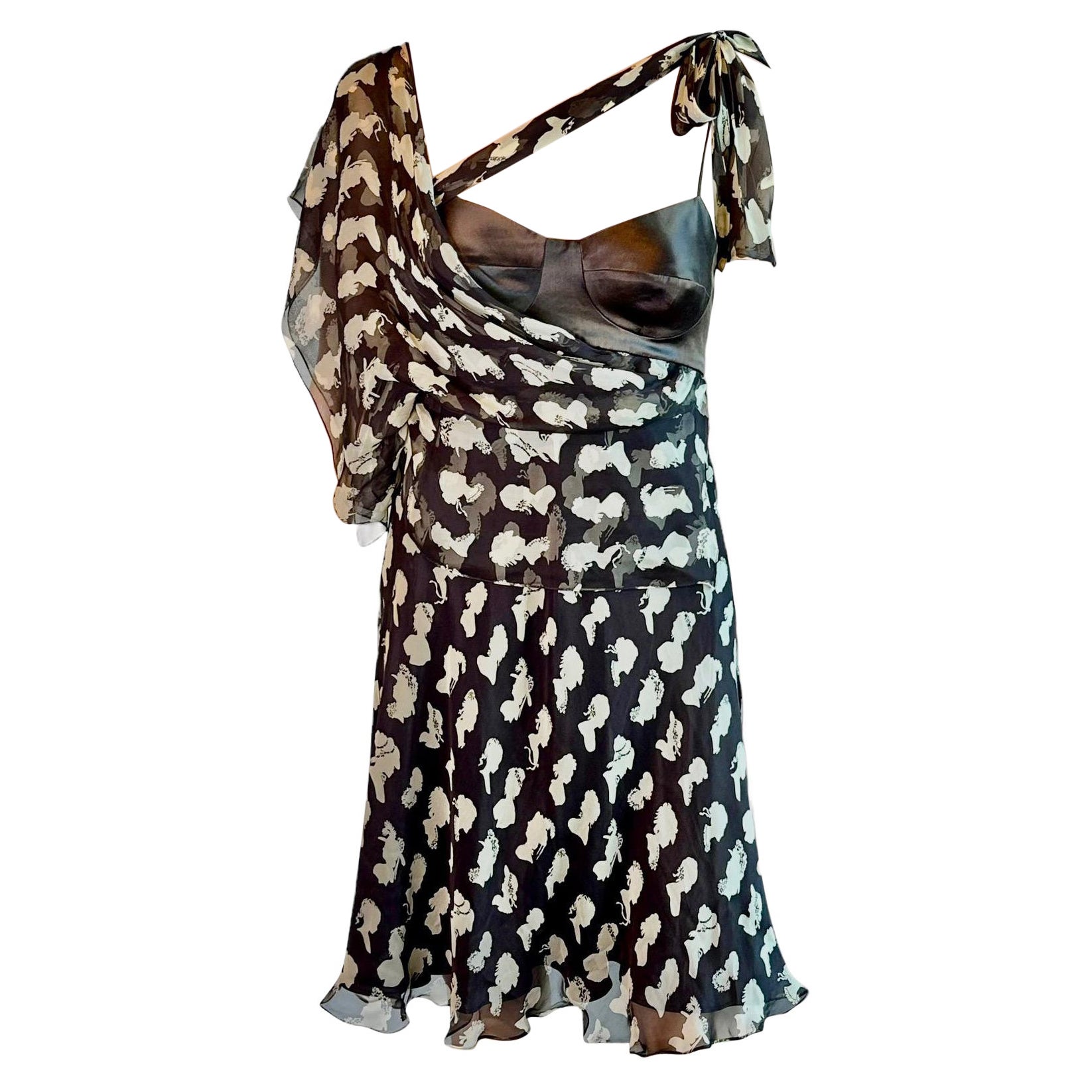 Dolce & Gabbana Bustier Bra Cameo Print Silk Mini Dress For Sale