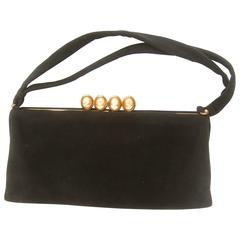Italian Midnight Blue Suede Cameo Clasp Handbag ca 1960 9
