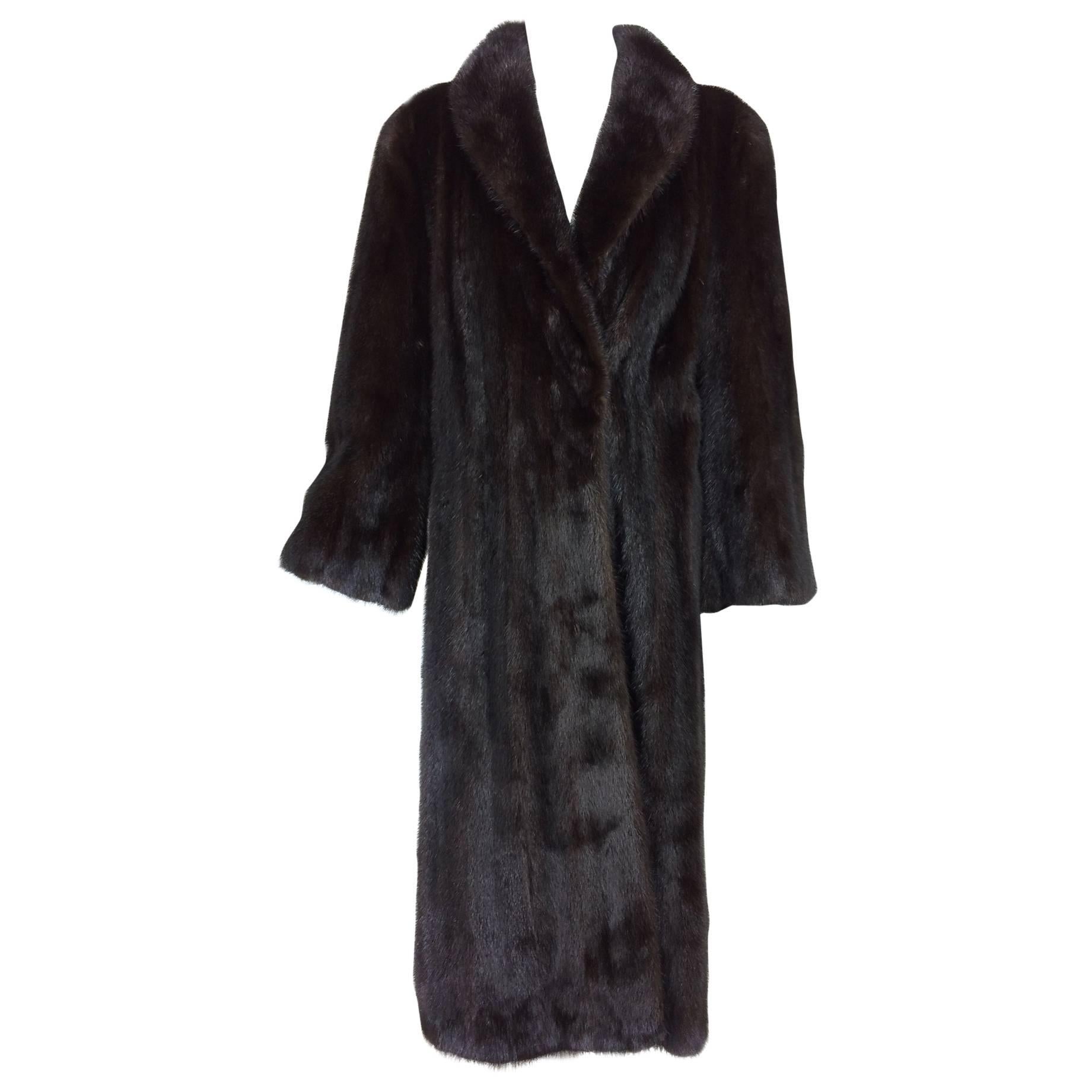 Dark glossy shawl collar full length mink coat France