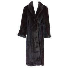 Dark glossy shawl collar full length mink coat France 11