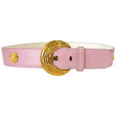 1980s Escada Pink Leather Rosette Belt 