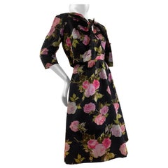 1950s Sophie of Saks Fifth Avenue Flocked Floral Print Cocktail Dress w Jacket