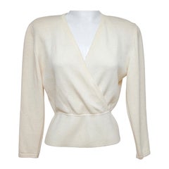 ST. JOHN BASICS Sweater Long Sleeve Knit Top Pullover Ivory V-Neck Sz S