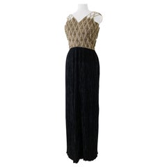 Art-Deco-inspiriertes Mary McFadden-Kleid aus schwarzer Seide mit Harlekin-Perlen- Mieder
