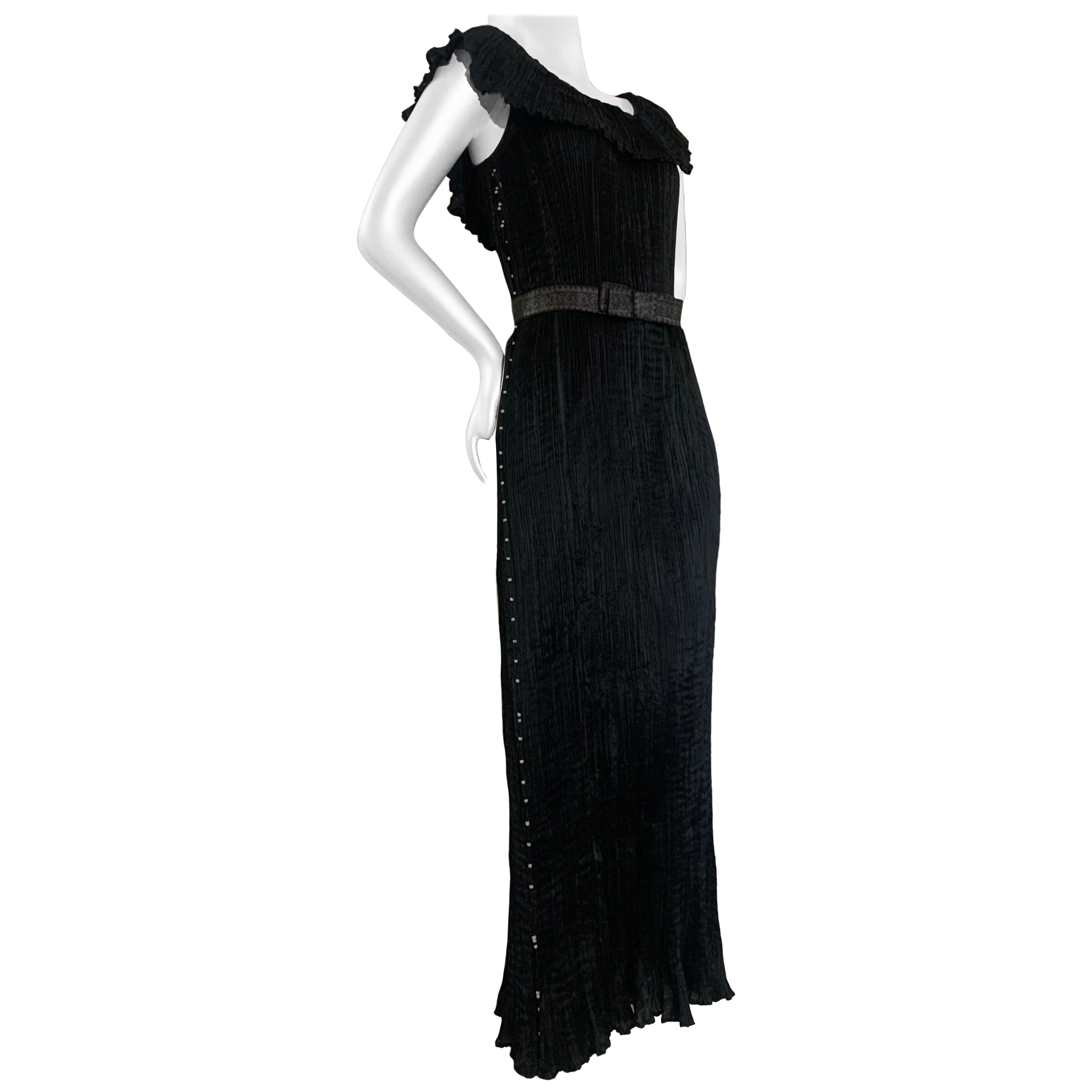 Early 1920s Fortuny Delphos Gown in Black Silk Glass Beads & Belt AS FOUND For Sale
