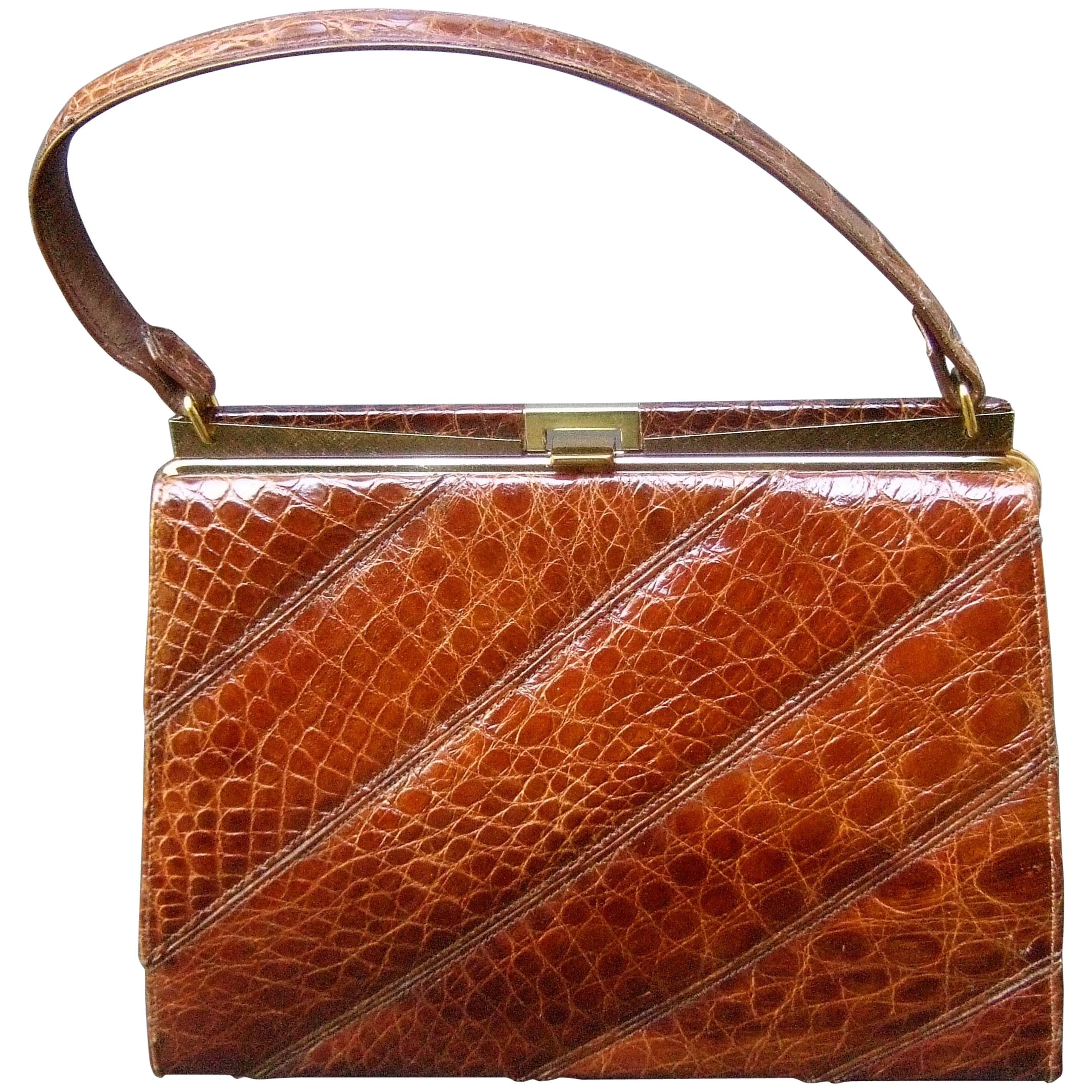 Chic Genuine Brown Alligator Handbag ca 1960 