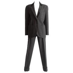 Alaia plus sized charcoal gray wool pant suit with velvet collar, AW 1987 2