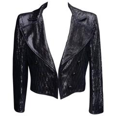 2010s Chanel Black Patent Lambskin Leather Jacket