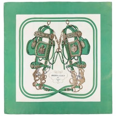 Vintage HERMES c.1957 Hugo Grygkar "Brides De Gala" Green Ivory Equestrian Print Scarf