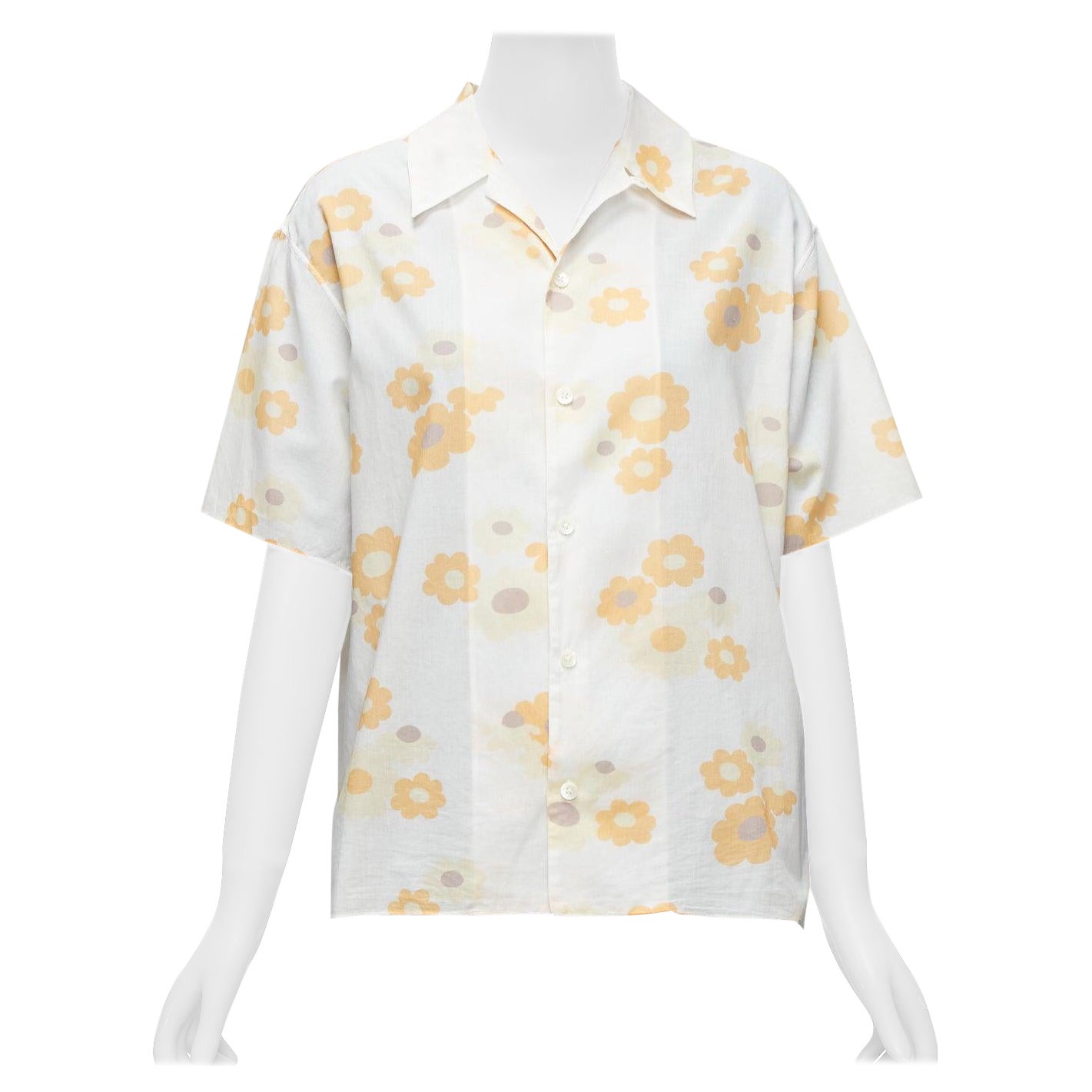 MARNI white yellow cotton vintage floral print short sleeve boxy shirt IT38 XS For Sale