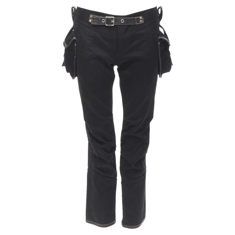 rare DSQUARED2 Vintage black yellow stitching multi pocket cargo pants IT40 S For Sale