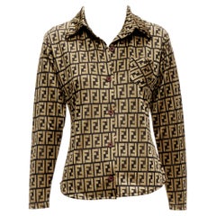 FENDI JEANS Vintage oro negro FF Zucca monograma camisa slim XS
