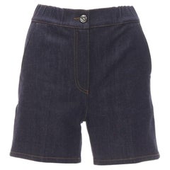 FENDI ROMA palm tree embroidered pocket dark blue denim shorts S