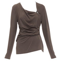MAX MARA brown viscose blend silver buckle draped long sleeve top L