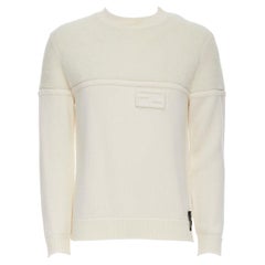FENDI Pullover aus 100 % Wolle und Fleece mit cremefarbener Täfelung und Logo-Applikation IT46 S