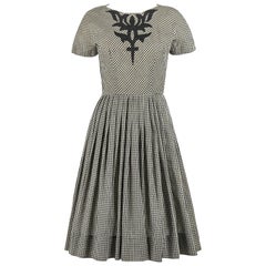 Vintage JEANNE DURRELL c.1950's Black White Gingham Avant Garde Applique Day Dress